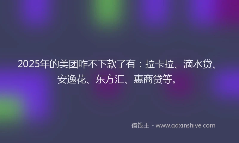 2025年的美团咋不下款了有：拉卡拉、滴水贷、安逸花、东方汇、惠商贷等。