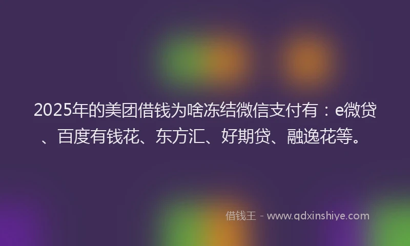 2025年的美团借钱为啥冻结微信支付有：e微贷、百度有钱花、东方汇、好期贷、融逸花等。