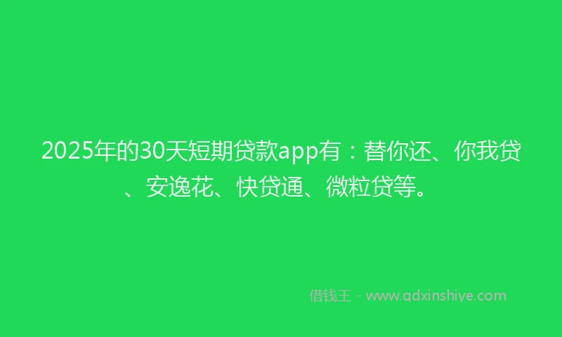 2025年的30天短期贷款app有：替你还、你我贷、安逸花、快贷通、微粒贷等。