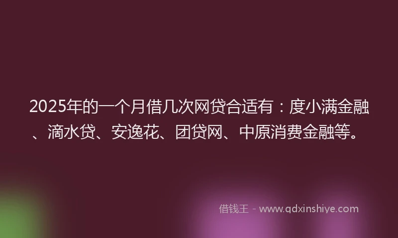 2025年的一个月借几次网贷合适有：度小满金融、滴水贷、安逸花、团贷网、中原消费金融等。