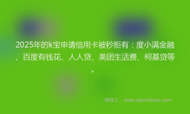 2025年的k宝申请信用卡被秒拒有：度小满金融、百度有钱花、人人贷、美团生活费、柯基贷等。