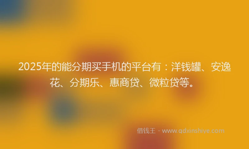 2025年的能分期买手机的平台有：洋钱罐、安逸花、分期乐、惠商贷、微粒贷等。