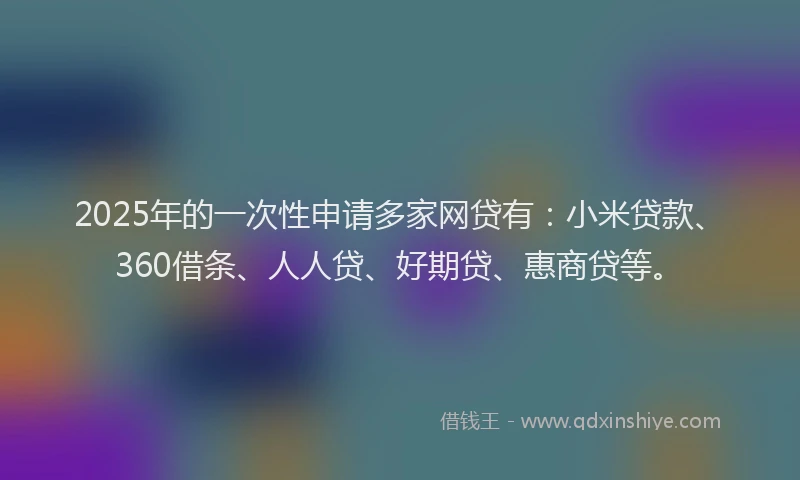 2025年的一次性申请多家网贷有：小米贷款、360借条、人人贷、好期贷、惠商贷等。