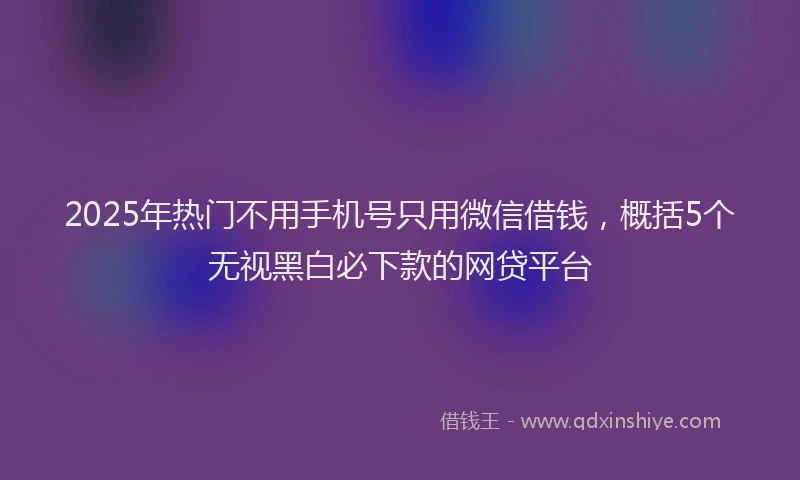 2025年热门不用手机号只用微信借钱，概括5个无视黑白必下款的网贷平台