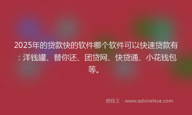 2025年的贷款快的软件哪个软件可以快速贷款有：洋钱罐、替你还、团贷网、快贷通、小花钱包等。