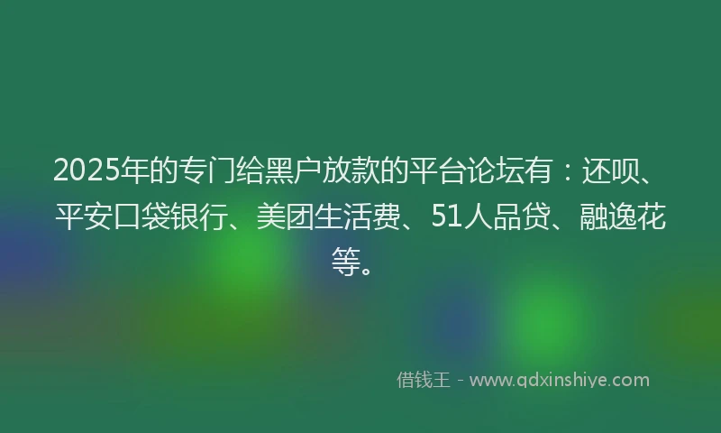 2025年的专门给黑户放款的平台论坛有：还呗、平安口袋银行、美团生活费、51人品贷、融逸花等。