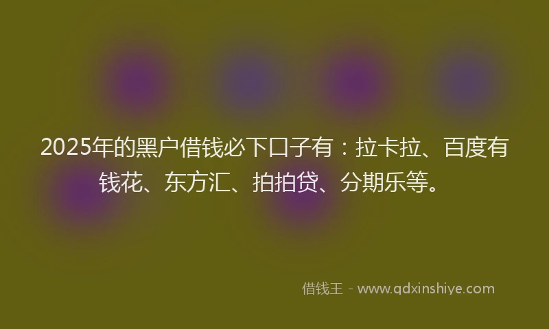 2025年的黑户借钱必下口子有：拉卡拉、百度有钱花、东方汇、拍拍贷、分期乐等。