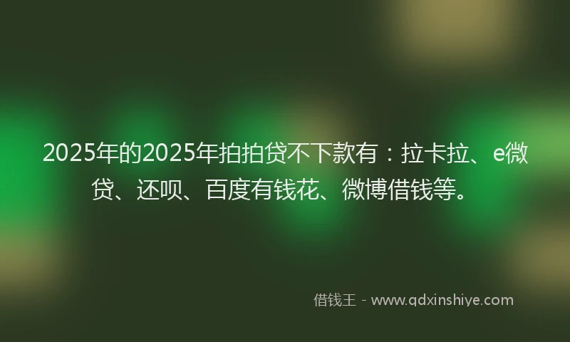 2025年的2025年拍拍贷不下款有：拉卡拉、e微贷、还呗、百度有钱花、微博借钱等。