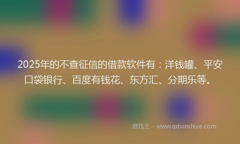 2025年的不查征信的借款软件有：洋钱罐、平安口袋银行、百度有钱花、东方汇、分期乐等。