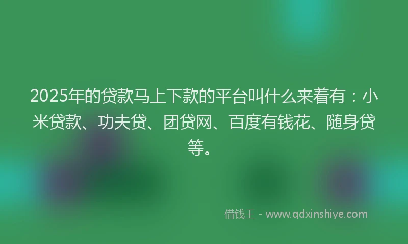 2025年的贷款马上下款的平台叫什么来着有：小米贷款、功夫贷、团贷网、百度有钱花、随身贷等。