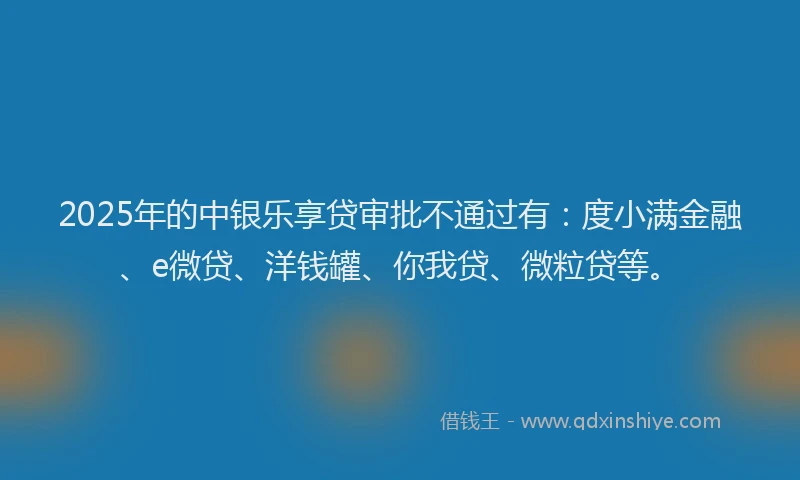 2025年的中银乐享贷审批不通过有：度小满金融、e微贷、洋钱罐、你我贷、微粒贷等。