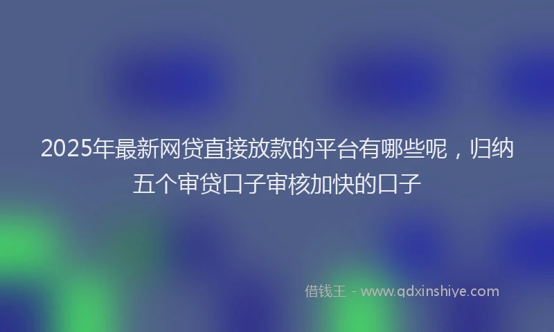 2025年最新网贷直接放款的平台有哪些呢，归纳五个审贷口子审核加快的口子