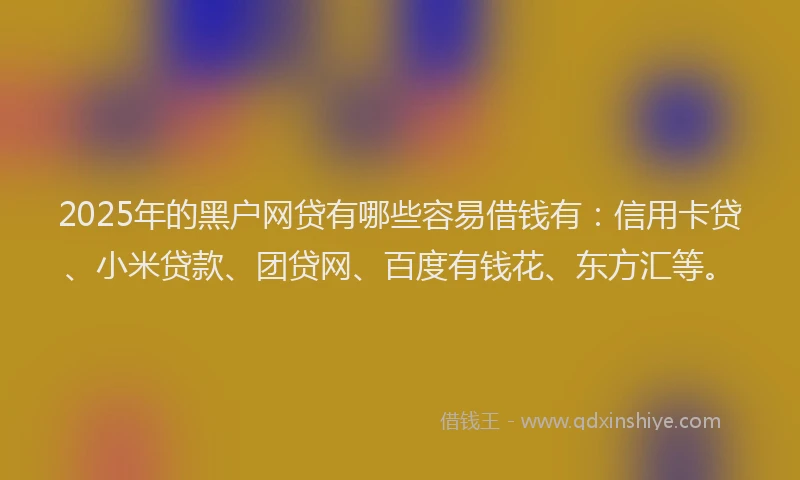 2025年的黑户网贷有哪些容易借钱有：信用卡贷、小米贷款、团贷网、百度有钱花、东方汇等。