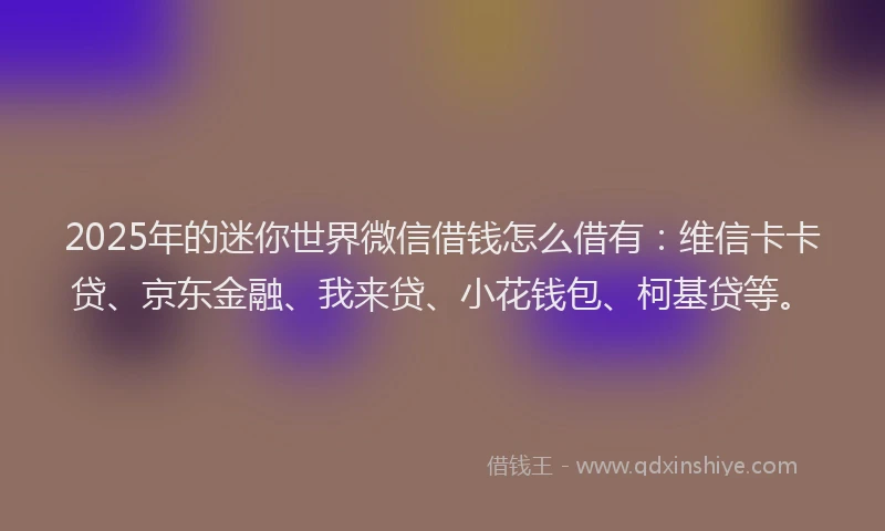 2025年的迷你世界微信借钱怎么借有：维信卡卡贷、京东金融、我来贷、小花钱包、柯基贷等。