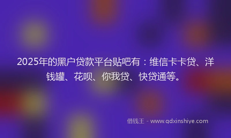 2025年的黑户贷款平台贴吧有：维信卡卡贷、洋钱罐、花呗、你我贷、快贷通等。
