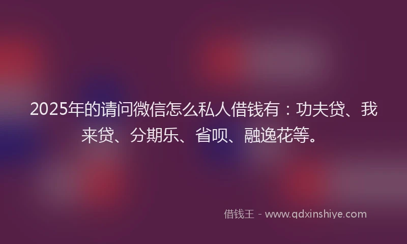 2025年的请问微信怎么私人借钱有：功夫贷、我来贷、分期乐、省呗、融逸花等。
