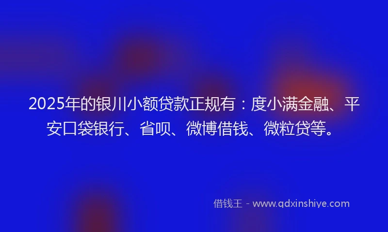 2025年的银川小额贷款正规有：度小满金融、平安口袋银行、省呗、微博借钱、微粒贷等。
