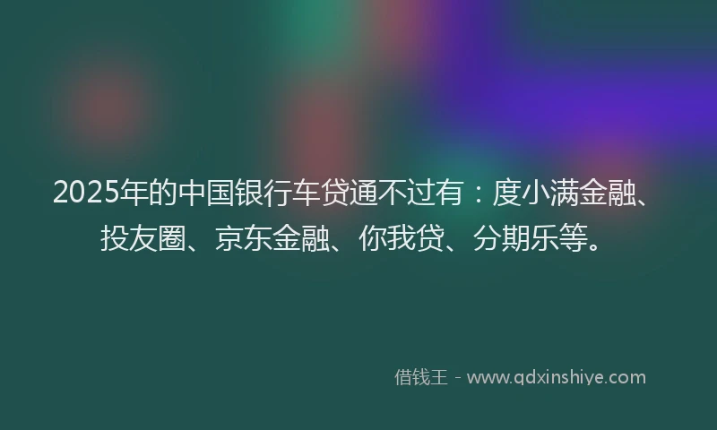 2025年的中国银行车贷通不过有：度小满金融、投友圈、京东金融、你我贷、分期乐等。