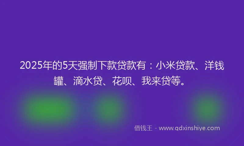 2025年的5天强制下款贷款有：小米贷款、洋钱罐、滴水贷、花呗、我来贷等。