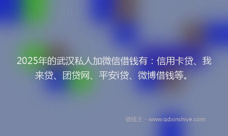 2025年的武汉私人加微信借钱有：信用卡贷、我来贷、团贷网、平安i贷、微博借钱等。