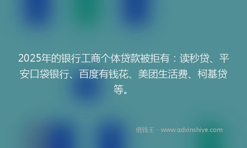 2025年的银行工商个体贷款被拒有：读秒贷、平安口袋银行、百度有钱花、美团生活费、柯基贷等。