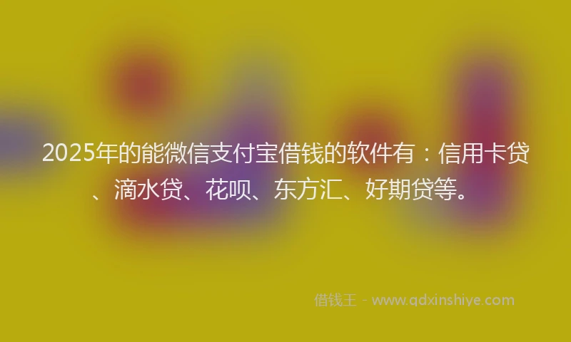 2025年的能微信支付宝借钱的软件有：信用卡贷、滴水贷、花呗、东方汇、好期贷等。