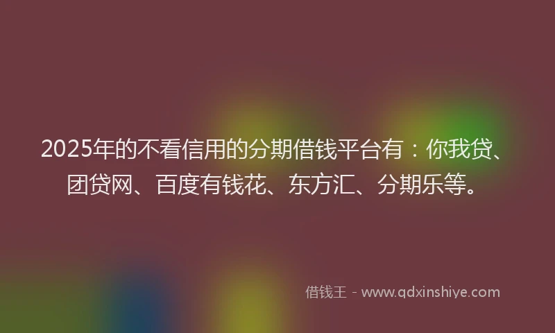 2025年的不看信用的分期借钱平台有：你我贷、团贷网、百度有钱花、东方汇、分期乐等。