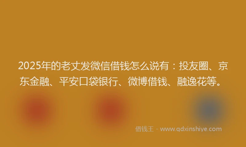 2025年的老丈发微信借钱怎么说有：投友圈、京东金融、平安口袋银行、微博借钱、融逸花等。