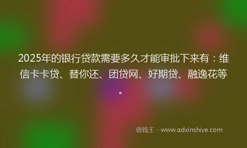 2025年的银行贷款需要多久才能审批下来有：维信卡卡贷、替你还、团贷网、好期贷、融逸花等。