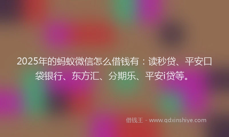 2025年的蚂蚁微信怎么借钱有：读秒贷、平安口袋银行、东方汇、分期乐、平安i贷等。