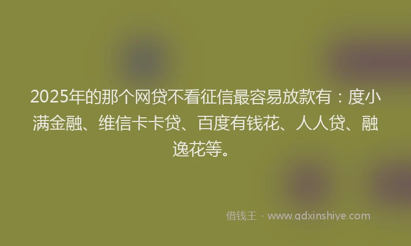 2025年的那个网贷不看征信最容易放款有：度小满金融、维信卡卡贷、百度有钱花、人人贷、融逸花等。