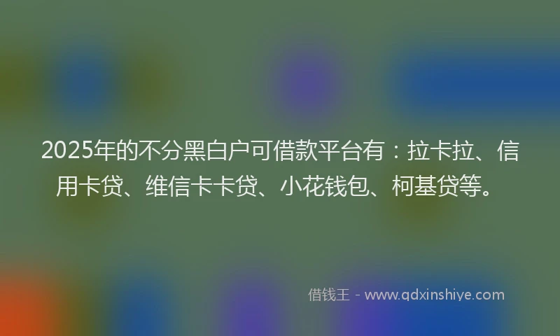 2025年的不分黑白户可借款平台有：拉卡拉、信用卡贷、维信卡卡贷、小花钱包、柯基贷等。
