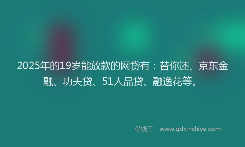 2025年的19岁能放款的网贷有：替你还、京东金融、功夫贷、51人品贷、融逸花等。