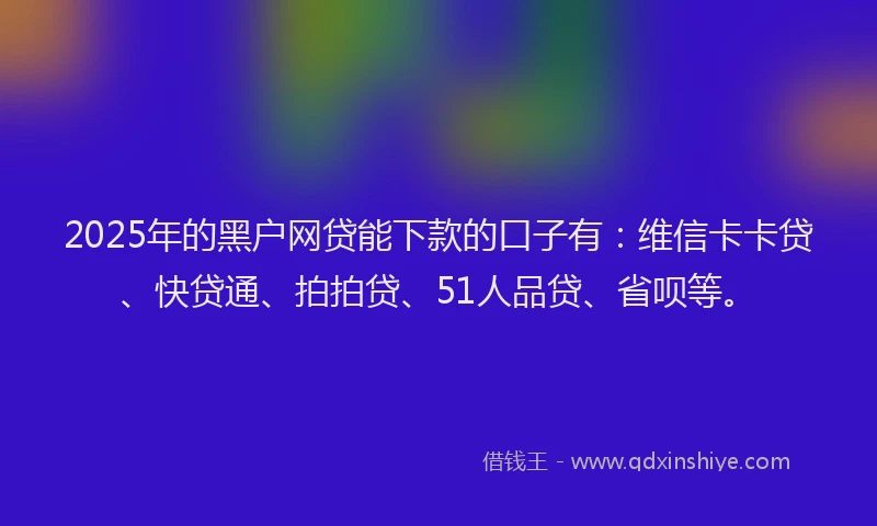 2025年的黑户网贷能下款的口子有：维信卡卡贷、快贷通、拍拍贷、51人品贷、省呗等。