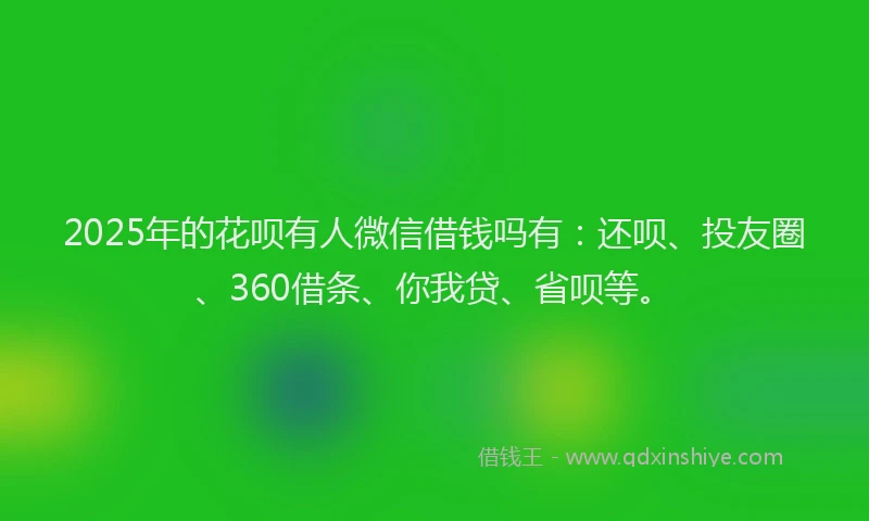 2025年的花呗有人微信借钱吗有：还呗、投友圈、360借条、你我贷、省呗等。