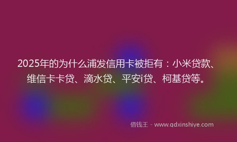 2025年的为什么浦发信用卡被拒有：小米贷款、维信卡卡贷、滴水贷、平安i贷、柯基贷等。