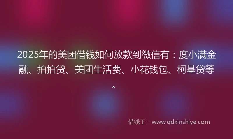 2025年的美团借钱如何放款到微信有：度小满金融、拍拍贷、美团生活费、小花钱包、柯基贷等。