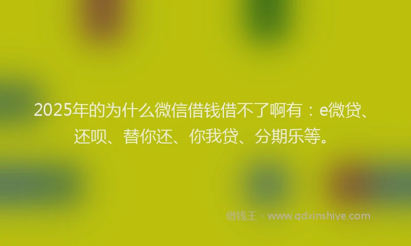 2025年的为什么微信借钱借不了啊有：e微贷、还呗、替你还、你我贷、分期乐等。