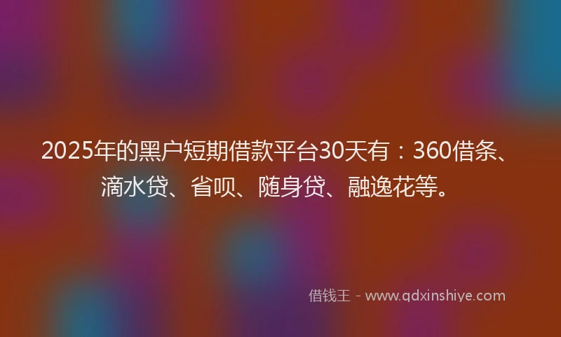 2025年的黑户短期借款平台30天有：360借条、滴水贷、省呗、随身贷、融逸花等。