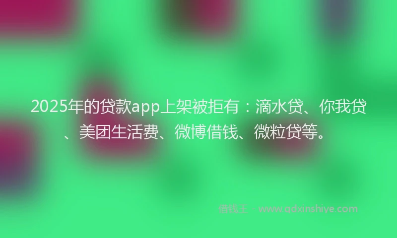 2025年的贷款app上架被拒有：滴水贷、你我贷、美团生活费、微博借钱、微粒贷等。