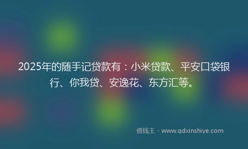 2025年的随手记贷款有：小米贷款、平安口袋银行、你我贷、安逸花、东方汇等。
