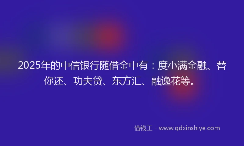 2025年的中信银行随借金中有：度小满金融、替你还、功夫贷、东方汇、融逸花等。