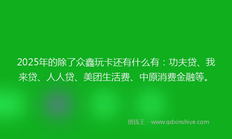 2025年的除了众鑫玩卡还有什么有：功夫贷、我来贷、人人贷、美团生活费、中原消费金融等。