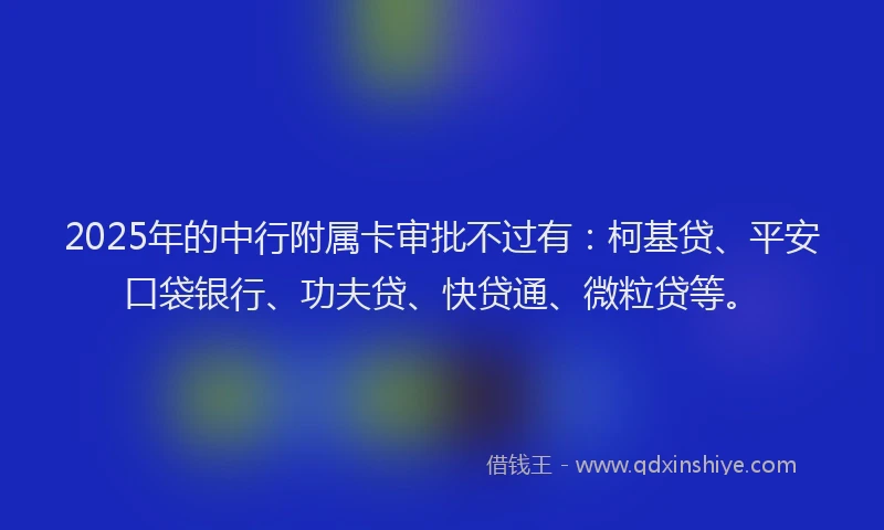 2025年的中行附属卡审批不过有：柯基贷、平安口袋银行、功夫贷、快贷通、微粒贷等。