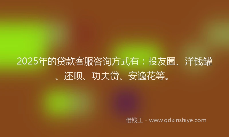 2025年的贷款客服咨询方式有：投友圈、洋钱罐、还呗、功夫贷、安逸花等。