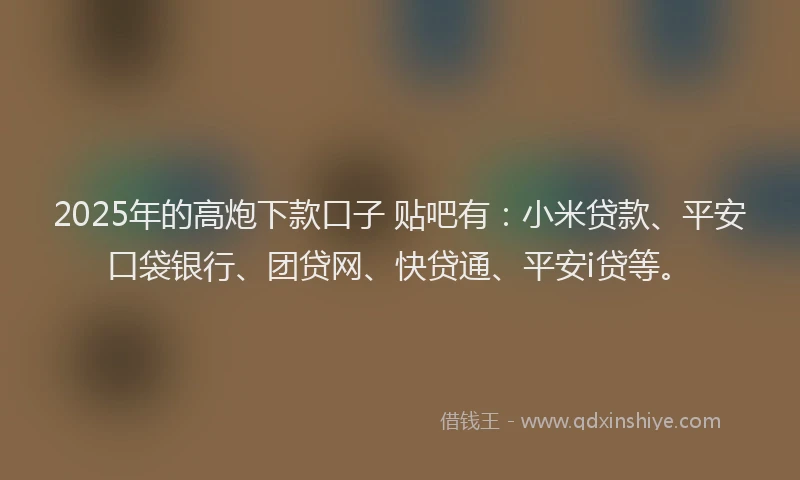 2025年的高炮下款口子 贴吧有：小米贷款、平安口袋银行、团贷网、快贷通、平安i贷等。