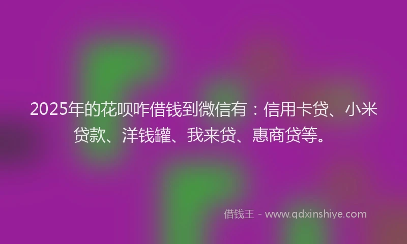2025年的花呗咋借钱到微信有：信用卡贷、小米贷款、洋钱罐、我来贷、惠商贷等。