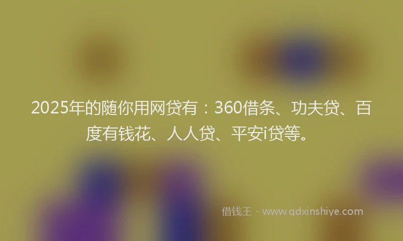2025年的随你用网贷有：360借条、功夫贷、百度有钱花、人人贷、平安i贷等。