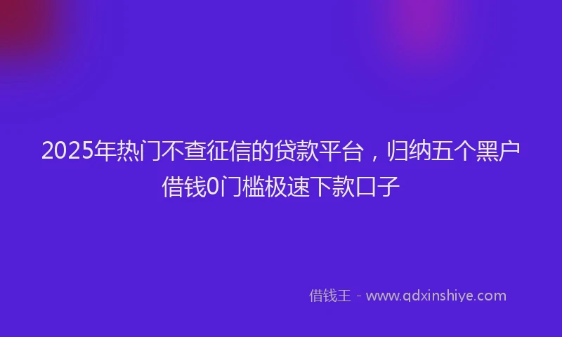 2025年热门不查征信的贷款平台，归纳五个黑户借钱0门槛极速下款口子