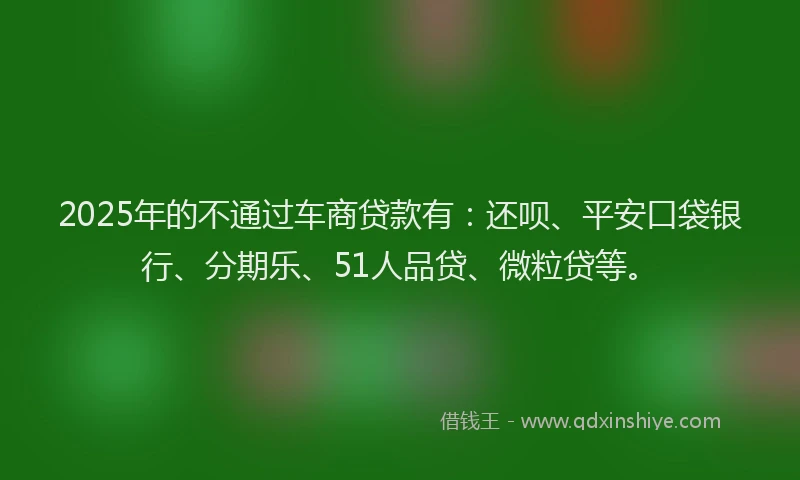 2025年的不通过车商贷款有：还呗、平安口袋银行、分期乐、51人品贷、微粒贷等。